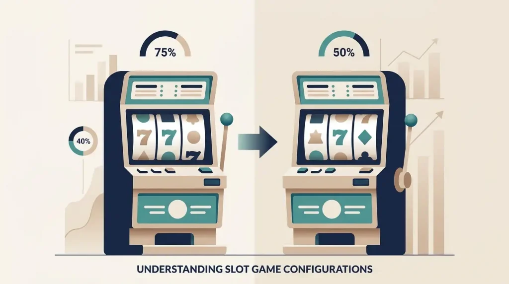 Editorial illustration comparing two theoretical versions of the same slot with different RTP settings