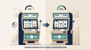 Editorial illustration comparing two theoretical versions of the same slot with different RTP settings