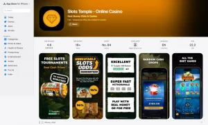 Slots Temple UK App Store listing showing the Slots Temple app by Digital Division Ltd